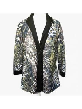 Slinky Brand Textured Animal Print Single Button Blazer Size Large